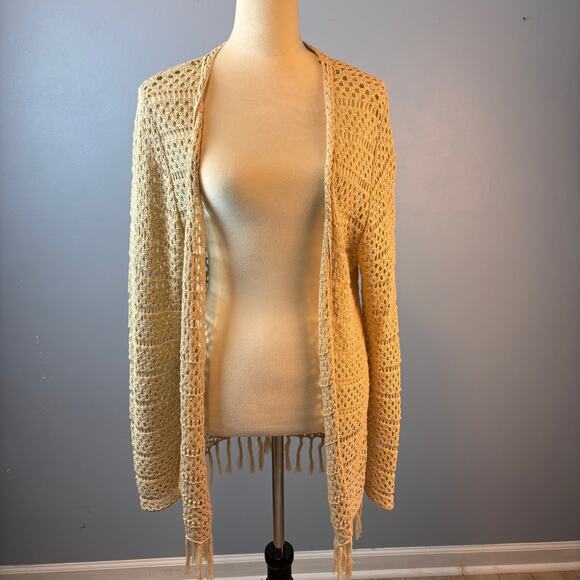 Crystal Kobe Crochet Boho Open Front Fringe Mesh Cardigan Sweater XL - Picture 1 of 8